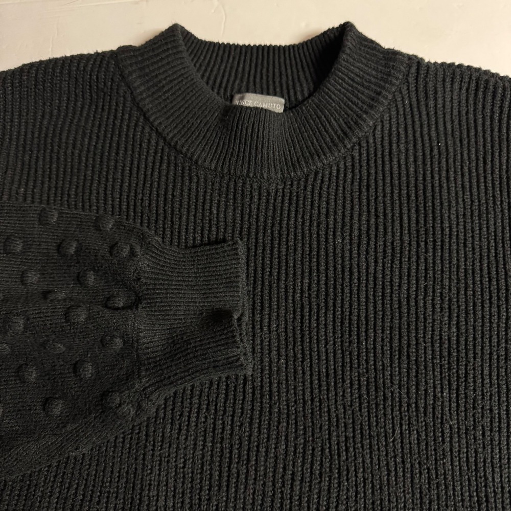 Vince Camuto Black Knit Mock Neck Sweater With Pom Detail On Sleeves Size XXL